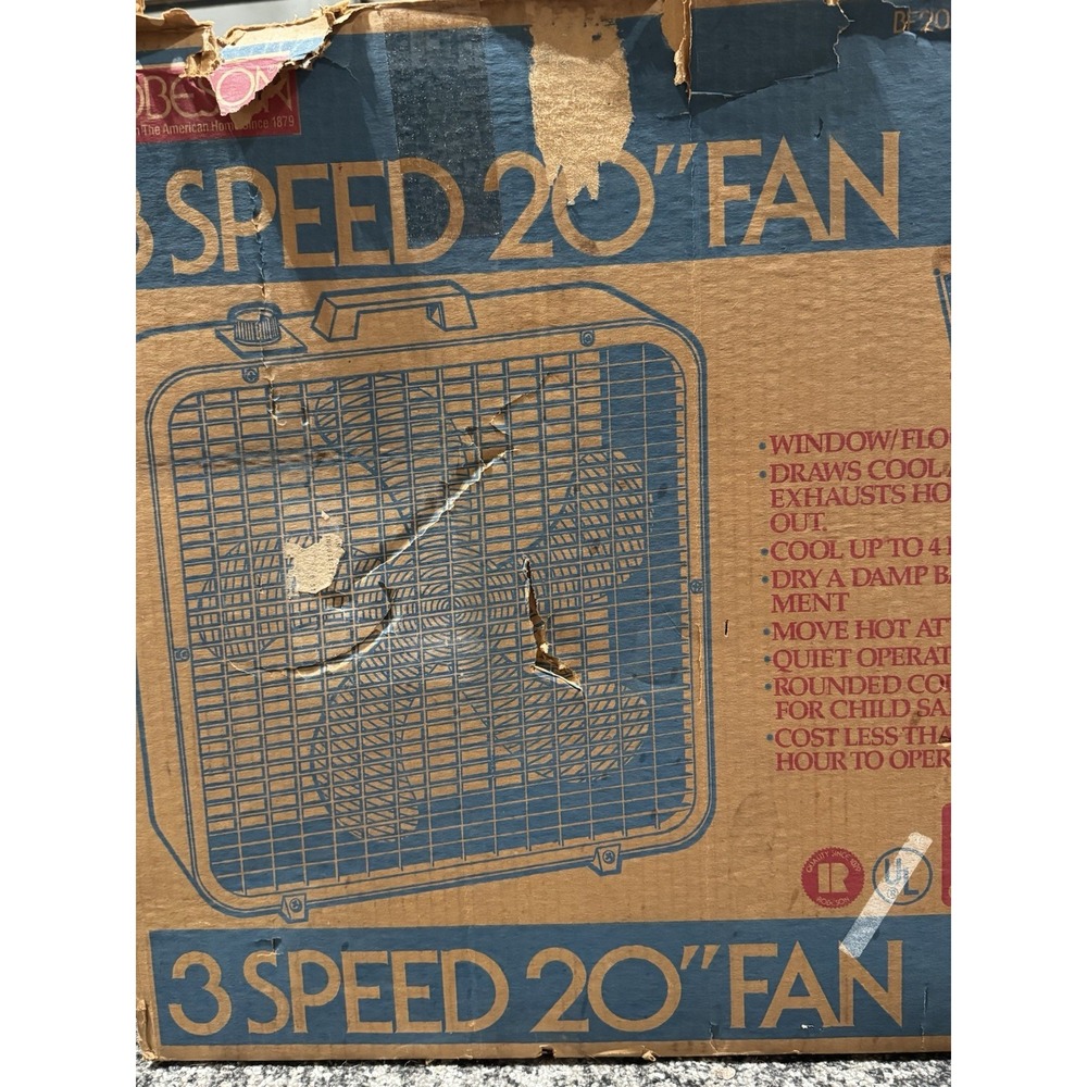 Vintage ROBESON 20 Inch Box Fan 3 Speeds Unused Original Box